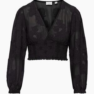 Aritzia Wilfred Wistful Blouse in Black floral mesh pattern